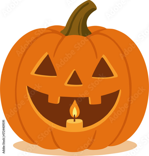 Halloween pumpkin candle. Vector illustration on transparent background.