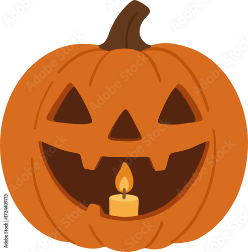 Halloween pumpkin candle. Vector illustration on transparent background.