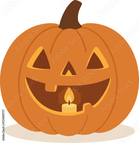 Halloween pumpkin candle. Vector illustration on transparent background.