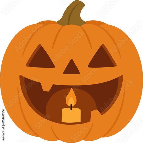 Halloween pumpkin candle. Vector illustration on transparent background.