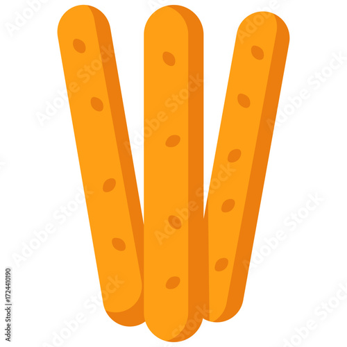 Crunchy breadsticks illustration, perfect for appetizer menu, snack design, Italian cuisine concept, and restaurant bread basket design.
