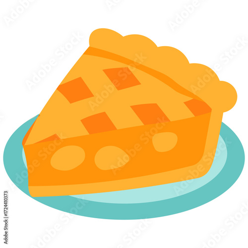 Fresh apple pie slice illustration on plate, perfect for dessert menu, bakery design, cafe poster, and holiday food concept.
