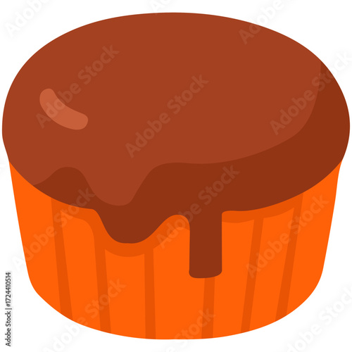 Chocolate muffin illustration with glaze on top, perfect for bakery menu, dessert poster, cafe snack, and sweet food concept design.
