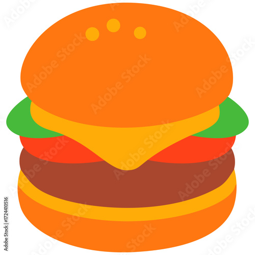 Juicy burger illustration with cheese, lettuce, and bun, perfect for fast food, restaurant menu, lunch, and dinner concept design.
