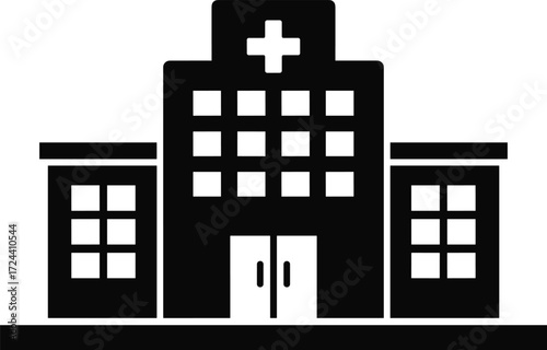Hospital building vector illustration with medical cross symbol, healthcare clinic architecture, emergency facility, medical center icon for health care services design