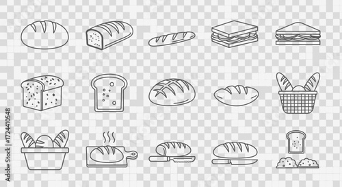 A collection of various bread illustrations, showing different shapes and styles, with sandwiches.