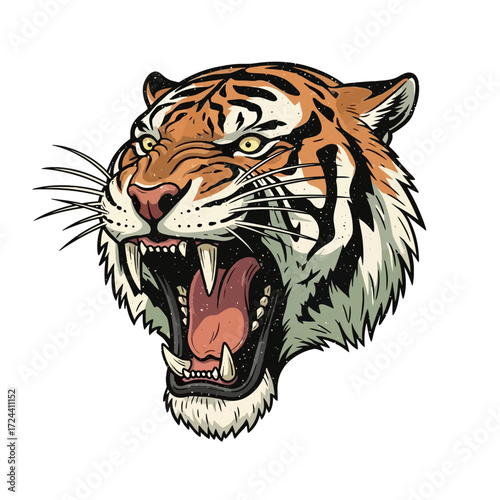 This striking vintage-style illustration depicts a coiled red snake with menacing fangs and a flickering tongue, embodying danger and ancient power.
