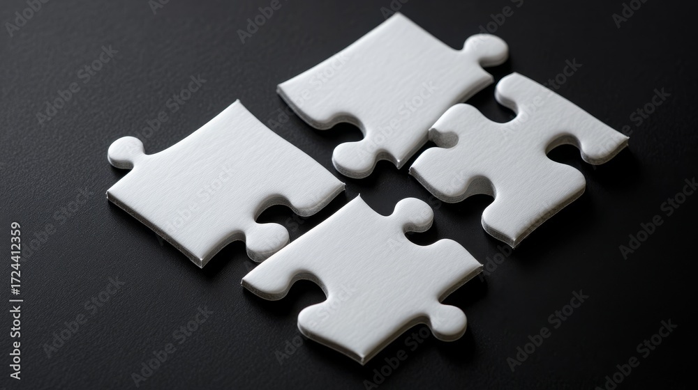 Obraz premium 13.Four White Puzzle Pieces on Isolated Black Background