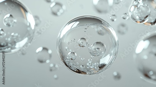 Wallpaper Mural 103.Abstract 3D Render of Floating Liquid Transparent Bubbles That Collide with Each Other Over Grey Background Torontodigital.ca
