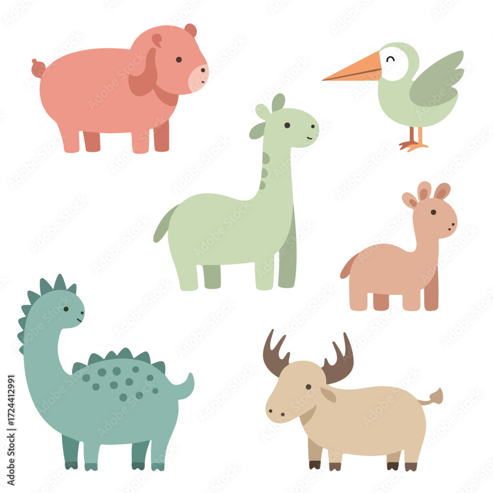 Naklejka premium Cute cartoon animal character set illustration.