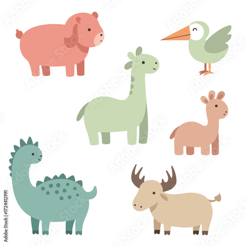 Cute cartoon animal character set illustration.
