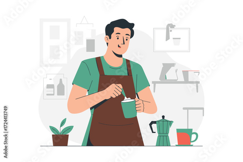 Barista's Brew: An illustration of a skilled barista at work, meticulously crafting the perfect cup of coffee.