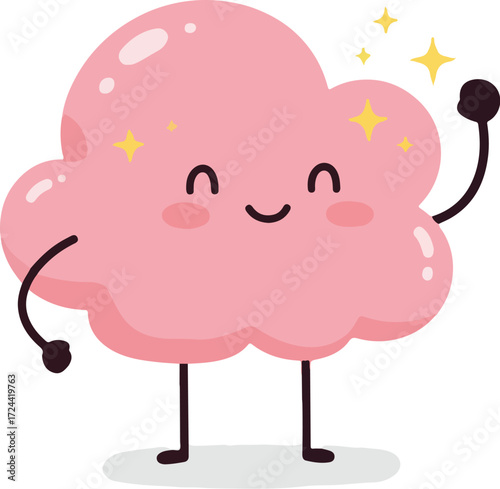 Cute Pink Cloud Character Illustration.