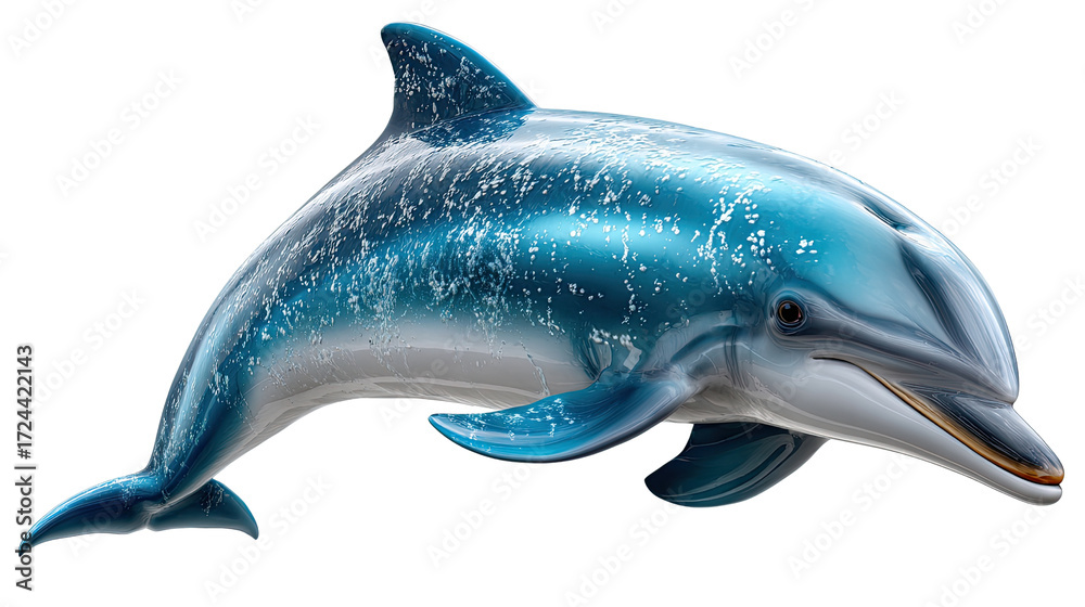 Obraz premium Aquatic Grace: A vibrant dolphin, showcases its sleek form and captivating charm against a pristine backdrop, embodying the beauty and agility of marine life.
