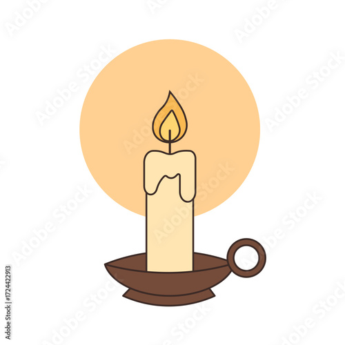 Candle in a holder with soft glow, ideal for relaxation design, holiday decor, meditation graphics, and warm ambiance illustrations.