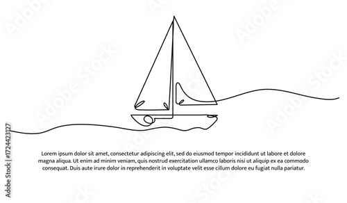 One line of sailboat. Abstract minimal continuous line.
