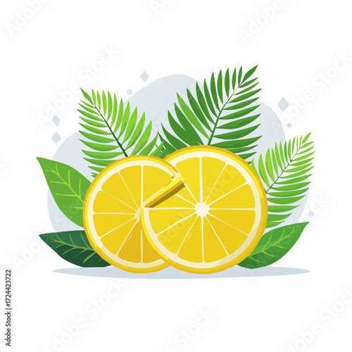 Two Lemon Slices with Tropical Leaves