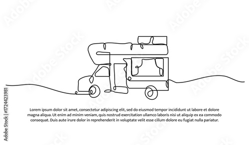 One line of campervan. Abstract minimal continuous line.
