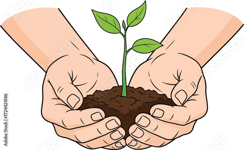 Nurturing new growth with care as hands cradle a seedling, symbolizing hope, sustainability, and environmental consciousness for a greener future