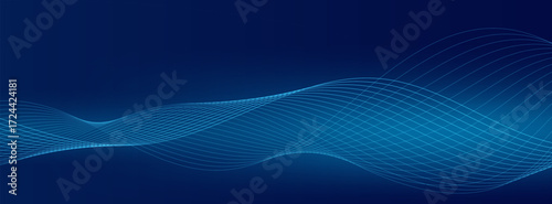 Abstract blue technology background with flowing wave lines symbolizing connectivity and data streams