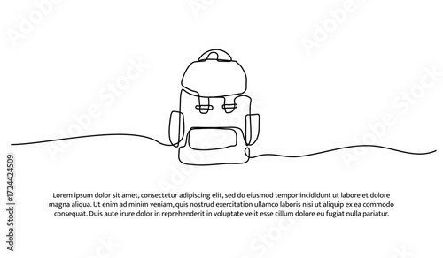 One line of backpack. Abstract minimal continuous line.