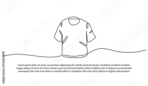 One line of short t-shirt. Abstract minimal continuous line.