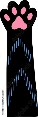 Black cat paw with pink pads and blue stripes