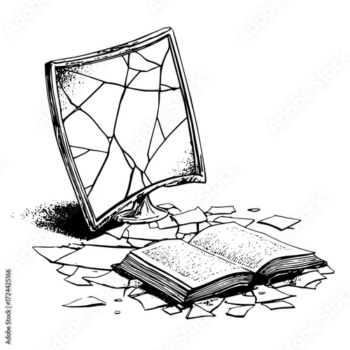 Broken screen tv versus open book vector illustration concept for technology versus knowledge comparison
