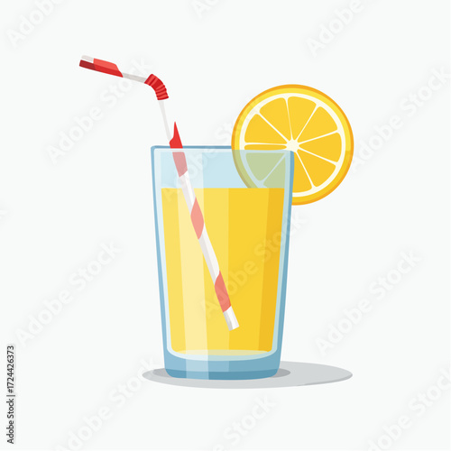 Refreshing Yellow Lemonade in Glass with Lemon Slice and Striped Straw
