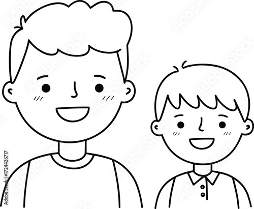 PrintCute, Hand Drawn, Cartoon, Father and Son, Happy, Smiling, Family, Love, Together, Two, People, Portrait, Isolated,