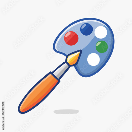Paintbrush and Palette with Colorful Paints