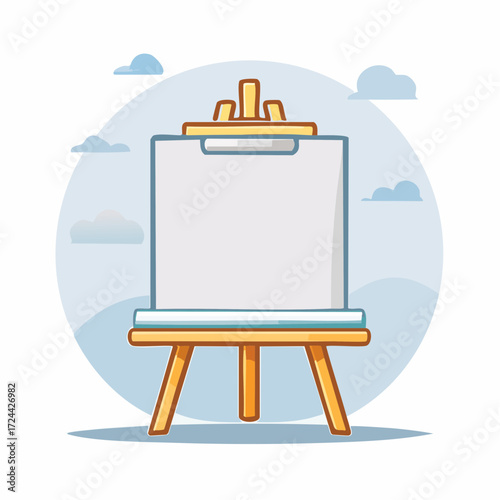 Blank Canvas on Wooden Easel Against Light Blue Sky