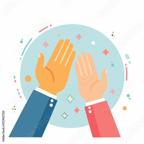 High Five Teamwork Collaboration Success Celebration Illustration