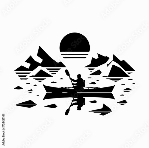 Kayaker with Icebergs Silhouette – Arctic Adventure in Greenland