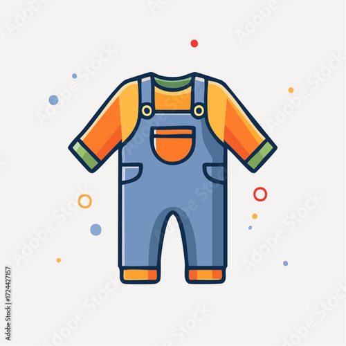 Baby Clothes Set: Blue Denim Overalls and Orange Shirt