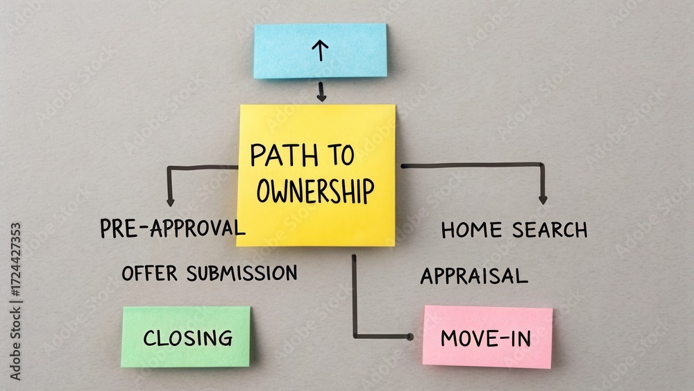 custom made wallpaper toronto digitalNavigating the Path to Homeownership with Key Steps Illustrated on Sticky Notes for First-Time Buyers