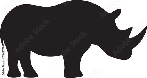 Black rhinoceros silhouette icon in a simple vector art style isolated on white background
