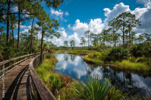 Explore the natural habitat through informative trails and walkways at this scenic wetland preserve, a top spot for nature enthusiasts.