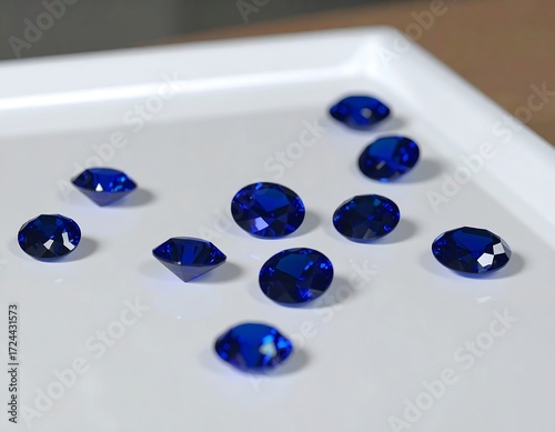 Blue gemstones on white tray