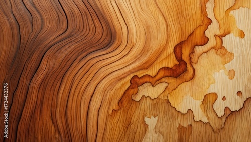 Rich textured wood grain with abstract patterns, ideal for natural backgrounds, artistic prints, or rustic decor.
