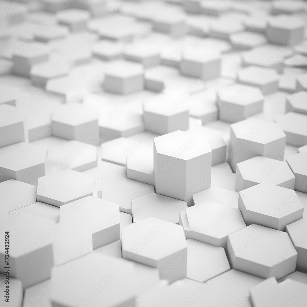 Obraz premium A seamless, geometric pattern of interlocking white hexagons creates a striking three-dimensional effect.