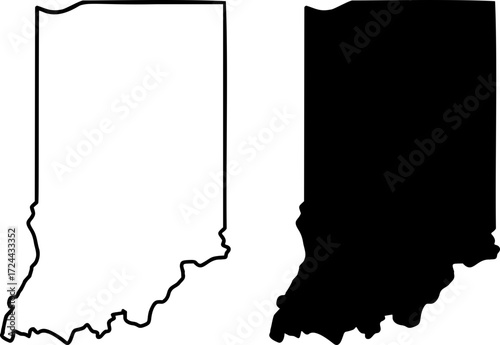 Indiana state border map outline and silhouette shape vector graphic isolated image
