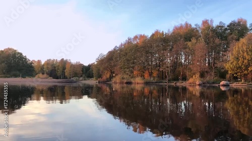 autumn river landscape, evening, golden hour