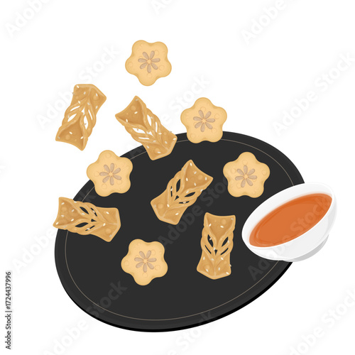 Vector Illustration Logo Clipart levitation Maejakgwa with Ginger Syrup for Dipping 