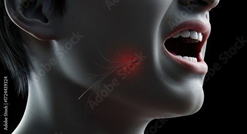 Sharp splinter piercing skin causing pain and discomfort on face