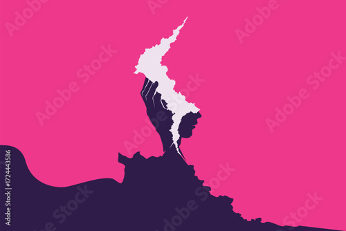Entangled Thoughts – Hand and Head Silhouette with Spirit Stream Concept Illustration