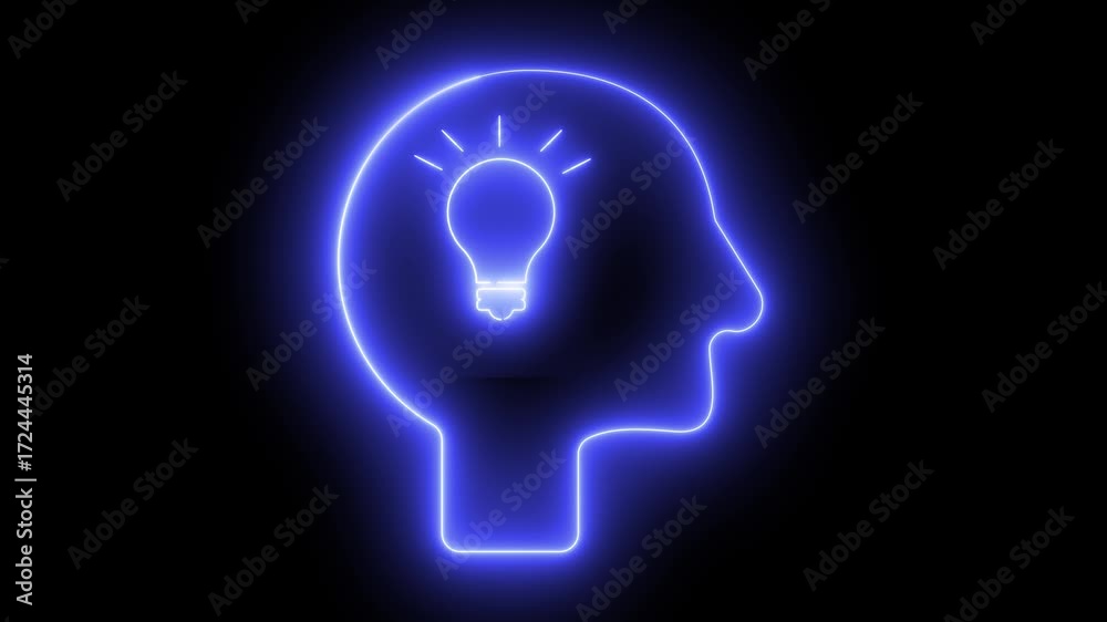 custom made wallpaper toronto digitalNeon light effect animation of a person icon with a light bulb.