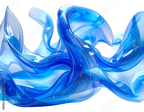 Abstract, flowing, blue forms resembling liquid or glass