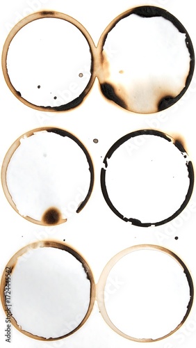 Abstract coffee cup rings on white