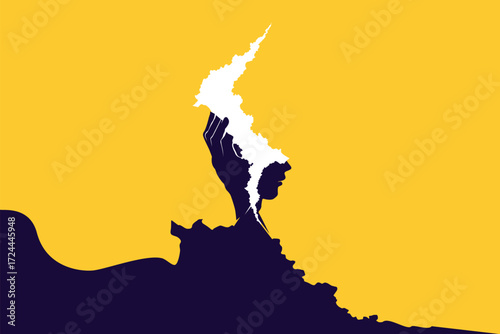 Entangled Thoughts – Hand and Head Silhouette with Spirit Stream Concept Illustration